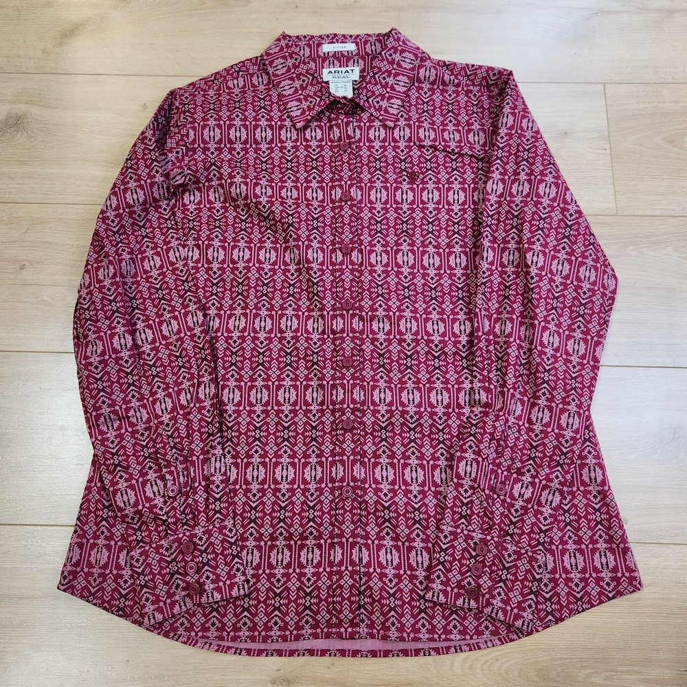 Ariat REAL Kirby Stretch Shirt Womens XL Pink Aztec Button Long Sleeve Western